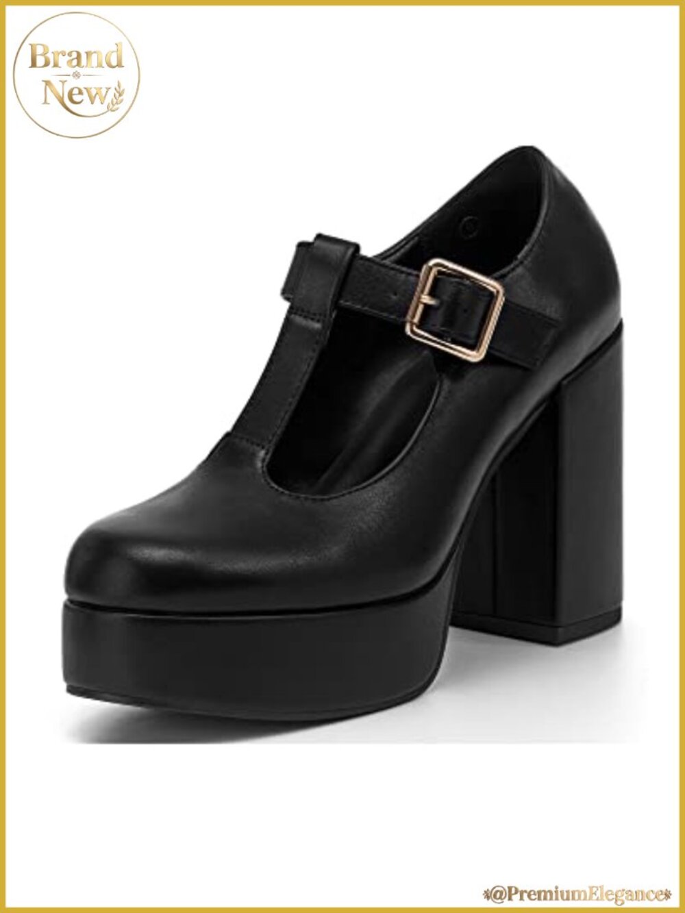 T-Strap Chunky Platform Mary Jane Heels Faux Leather Dress Shoes